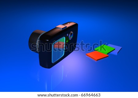 Digital camera with red, green and blue cards
