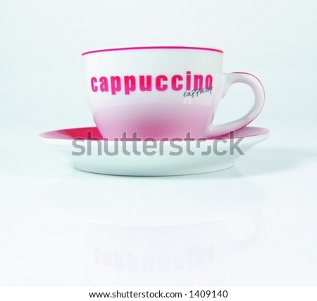 White and red cappuccino cup with