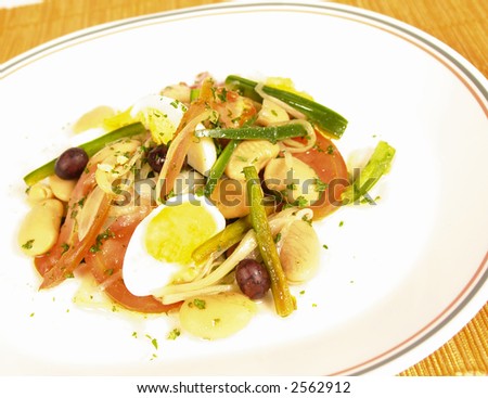 Lima bean salad starter with boiled egg