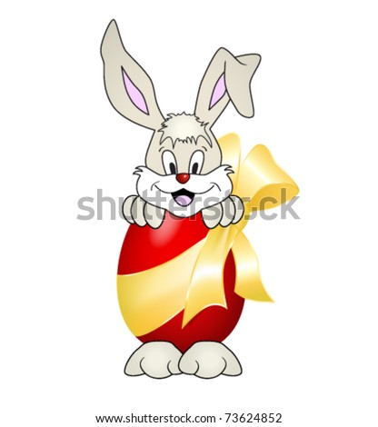 funny easter bunny cartoon pictures. stock vector : Funny bunny cartoon with Easter egg - cute smiling rabbit - vector,