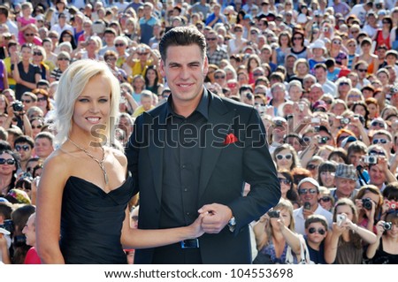 RUSSIA, SOCHI - JUNE 3: Actor Dmitry Dyuzhev with his wife Tatiana at the Open Russian Film Festival \