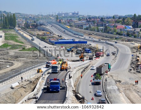 SOCHI, RUSSIA - JULY 26: Construction of a two-tier road interchange \