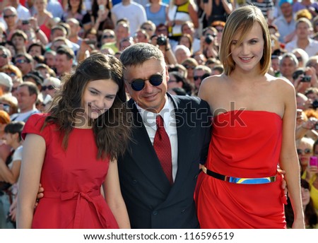 RUSSIA, SOCHI - JUNE 3: Anton Tabakov and his wife and daughter at the Open Russian Film Festival \