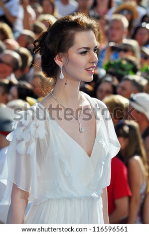 SOCHI, RUSSIA- JUNE 3: Young actress Lyanka Gryu in white dress at the Open Russian Film Festival \