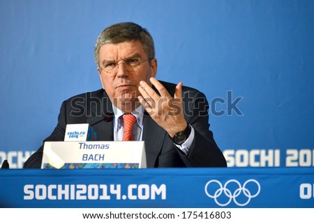 SOCHI, RUSSIA - FEBRUARY 7, 2014: President of  International Olympic Committees Tomas Bach on a press conference a few hours before the opening ceremony of the Olympic Games 2014
