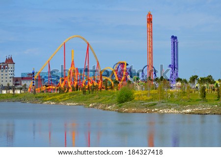 SOCHI, RUSSIA - March 28, 2014: Roller coasters at the amusement park \
