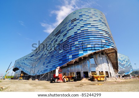 SOCHI, RUSSIA - SEPTEMBER 13: Finishing facade of ice rink for figure skating in the Sochi Olympic Park September 13, 2011 in Sochi, Russia
