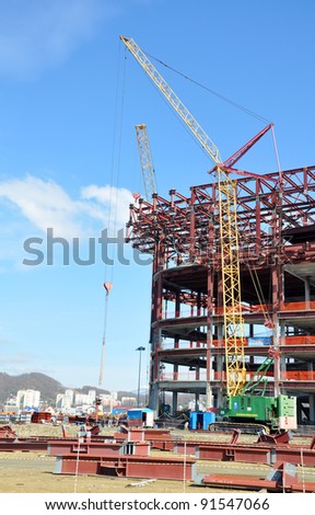 SOCHI, RUSSIA- FEBRUARY 22: Construction of ice hockey rink in the Sochi Olympic Park  in February 22, 2011 in Sochi, Russia for the Winter Olympic Games 2014