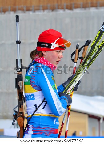 SOCHI, RUSSIA - FEBRUARY 10: Cup of Russia on biathlon in Sochi on February 10, 2012. The combined ski-biathlon complex \