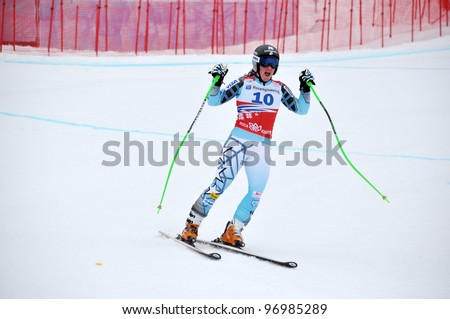 SOCHI, RUSSIA - FEBRUARY 18: Stacey Cook competes in the FIS Alpine Ski World Cup  2011/2012 on February 18, 2012 Russia, Sochi, Rosa Khutor