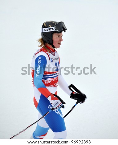 SOCHI, RUSSIA - FEBRUARY 18: Lara Gut competes in the on FIS Alpine Ski World Cup  2011/2012 on February 18, 2012 Russia, Sochi, Rosa Khutor, Russia.