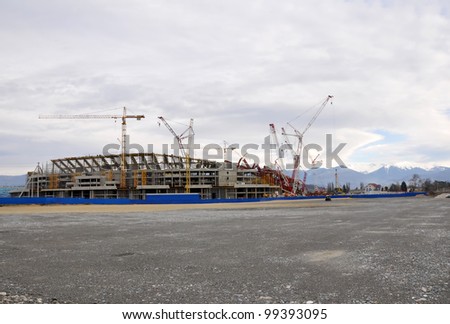 SOCHI, RUSSIA - JANUARY 8: Construction of the main stadium in the Olympic Park in January 8, 2012 Sochi, Russia for the Winter Olympic Games 2014 and World Cup 2018