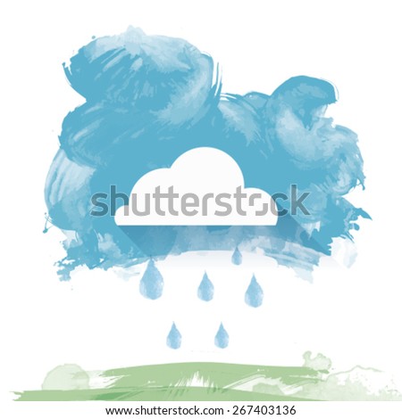 Watercolor Landscape with rain in vector illustration
