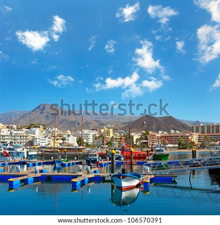 Harbor in Los Cristianos resort town in Tenerife, Canary Islands, Spain