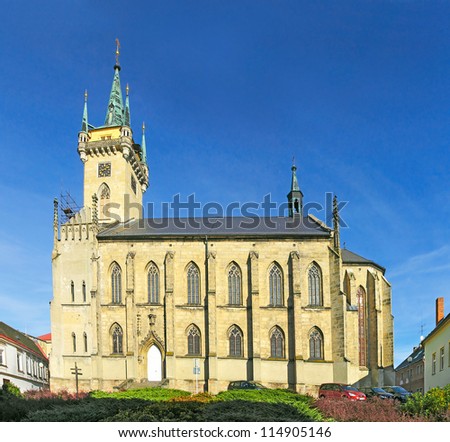 Policka - St. James\' Church of historic town centre. Czech Republic