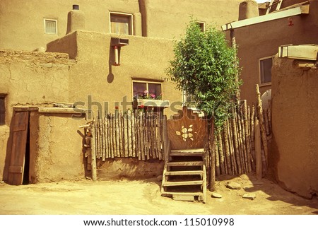 Historic Taos Pueblo - old buildings. This is the oldest city in the United States. New Mexico, USA, World Heritage Site by UNESCO