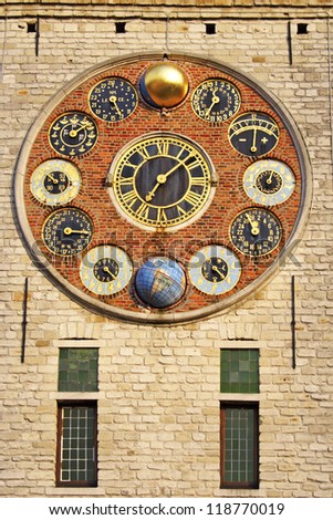 Dial of the world famous zimmer clock of Lier, Belgium, UNESCO World Heritage Site