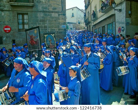 ALCANIZ - APRIL 21: Drummers celebrate Easter - celebrated every year on Good Friday. April 21, 2000 in Alcaniz, Aragon, Spain
