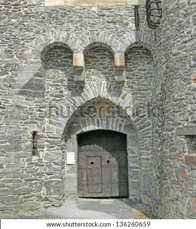 Castle (Burg) Finstergrun - entrance gate to the fortress. Ramingstein, Austria - Finstergrun Castle is the symbol of the Salzburg region and town Ramingstein of Lungau.