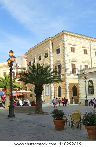 LA MADDALENA, SARDINIA, ITALY - MAY 14: Garibaldi Square in La Maddalena on May 14, 2013. La Maddalena is a town located on the island with the same name, in northern Sardinia, Costa Smeralda
