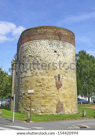Cambrai, France - Tour des Sottes, former Tour Saint Fiacre of Square Eugene (Eugéne) Thomas. The tower is remaining element of the ramparts, built at the end of the 14th Century.