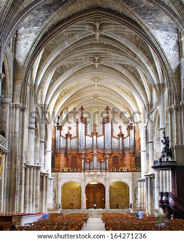 BORDEAUX, FRANCE - AUGUST 4: Organ of the cathedral in Bordeaux on August 4, 2010. The Church, as part of the Pilgrim\'s Road to Santiago de Compostela group, UNESCO World Heritage Site of France.