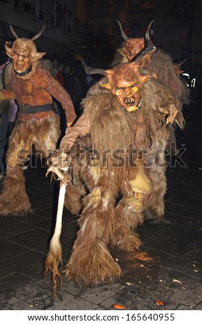 ZELL AM SEE, AUSTRIA - DECEMBER 5: Unidentified men wears Krampus (devil) mask at traditional procession on December 5, 2006 in Zell am See.