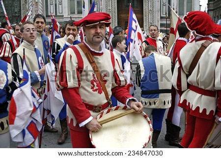 FLORENCE, ITALY - EASTER SUNDAY APRIL 16, 2006: Drummers walk in Easter parade on April 16, 2006, Florence, Italy. Celebration 