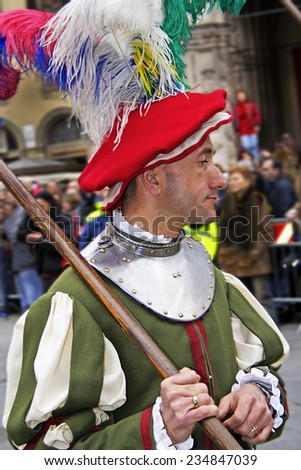 FLORENCE, ITALY - EASTER SUNDAY APRIL 16, 2006: Unidentified participant walks in Easter parade wearing costume on April 16, 2006, Florence, Italy. Celebration \
