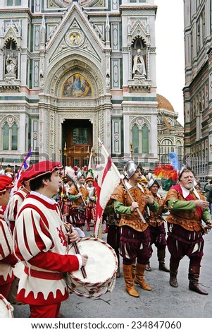 FLORENCE, ITALY - EASTER SUNDAY APRIL 16, 2006: Drummers walk in Easter parade on April 16, 2006, Florence, Italy. Celebration 