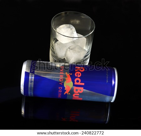 FRYDEK-MISTEK, CZECH REPUBLIC - DECEMBER 30, 2014: Can of Red Bull Energy Drink. In terms of market share, Red Bull is on of the most popular energy drink in the world.