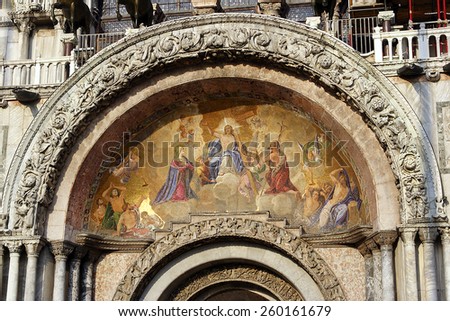 St. Marco cathedral, mosaic on the facade of the temple, Venice, Italy - UNESCO World Heritage Site