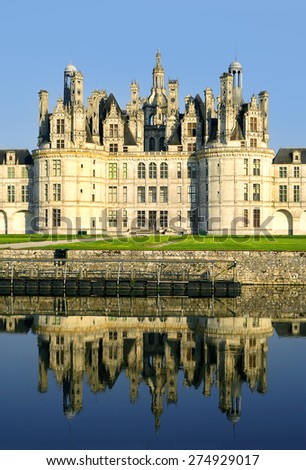 The chateau Chambord. Chambord is royal medieval french castle in Loire Valley - UNESCO heritage site.
