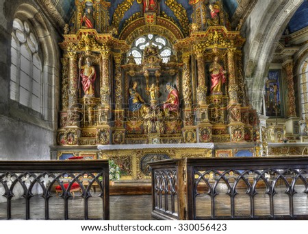 COMMANA, FRANCE - JULY 4, 2015: The church belongs to Commana Parish close (Enclos paroissial). Parish close is an architectural element typical of Brittany. Finistere department of Brittany, HDR