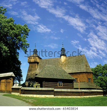 Church of the Blessed Virgin Mary and Archangel Michael in Haczow - largest wooden Gothic church in Europe and the oldest wooden church in Poland. UNESCO World Heritage