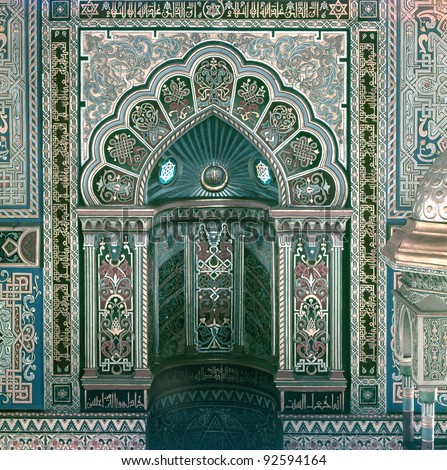 Ornaments in the interior of the mosque, Sunni Muslim mosque in Vladikavkaz was built in 1908, The Republic of North Ossetia–Alania, Russia, Central Caucasus