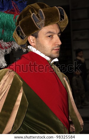 FLORENCE, ITALY - EASTER SUNDAY APRIL 16, 2006: Unidentified participant walks in Easter parade wearing costume on April 16, 2006, Florence, Italy. Celebration 