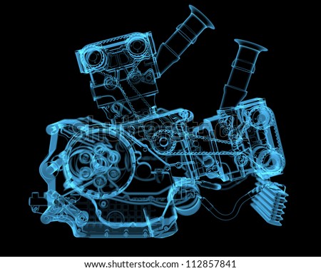 Vehicle motor 3D xray blue transparent Vehicle motor 3D xray blue transparent