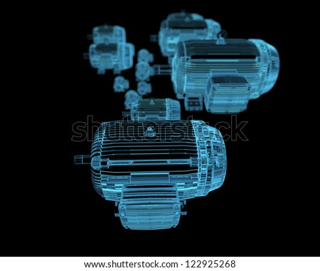Electric motors (3D xray blue transparent)