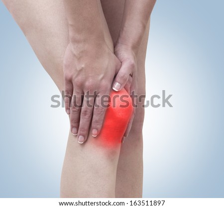 Acute pain in a woman knee. Isolation on a white background
