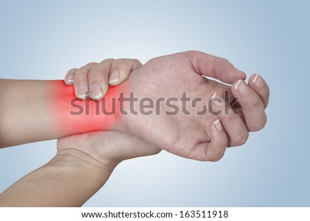 Acute pain in a woman Wrist.  Isolation on a white background