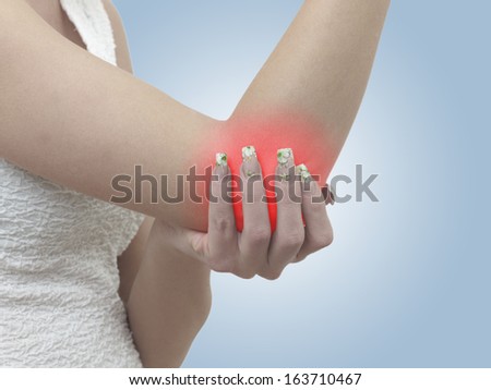 Acute pain in a woman elbow.