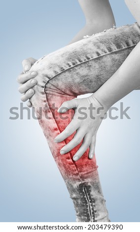 Pain in the calf. Medical concept photo.