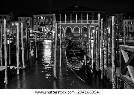 The streets of Venice Long exposure By Night. Blurred motion on curtain due to wind.