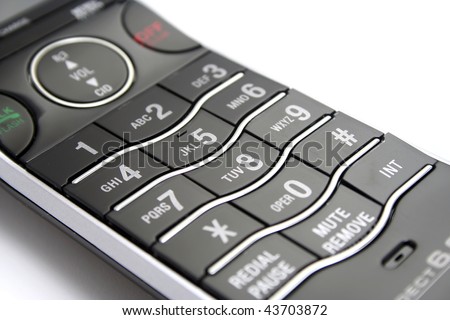Close Up of Modern Black and Silver Phone Keypad on White Background
