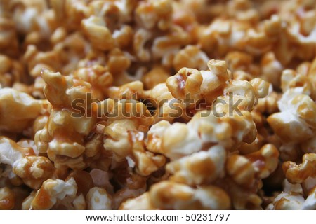 Close up low depth of field detail of Caramel Popcorn