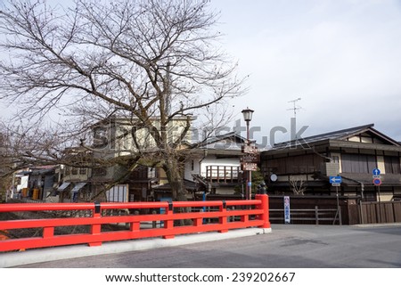 TAKAYAMA, JAPAN - DECEMBER 3, 2014: Clean air, low rise buildings and clean streets is a common find in Japan. Strong environmental laws keeps the nation clean and green.