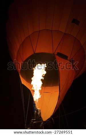 hot flames heating the air inside the hot air balloon