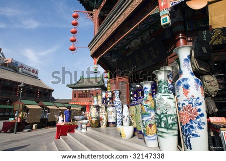 TIANJIN, CHINA - JUNE 3: Shop sell vases on Culture Street, a popular tourist destination  June 3, 2009 in Tianjin, China.