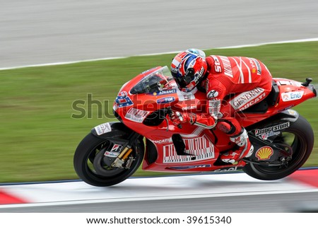 SEPANG, MALAYSIA - OCTOBER 25: Team Ducati Malboro\'s Casey Stoner in  the 2009 Shell Advance Malaysian Motorcycle GP. October 25, 2009 in Malaysia.